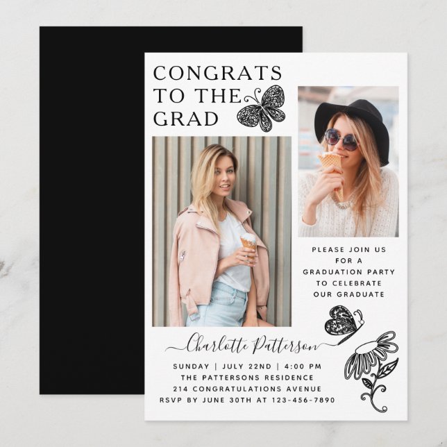 Convites Festa de formatura de Fotografia da Borboleta Bran (Frente/Verso)