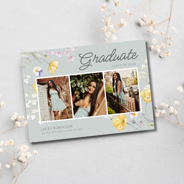 Convites Festa de formatura de Fotografia de Boho Wildflowe (Boho Wildflower Photo High School Graduation Party Invitation)