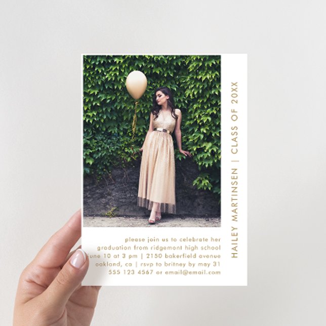 Convites Festa de formatura de Fotografias Branca e Dourada (Criador carregado)