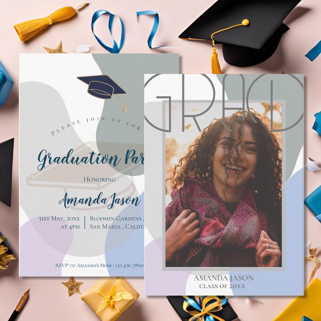 Convites Festa de formatura de Fotografias de Formando Eleg (Cute Elegant 2025 Grad Photo Graduation Party Invitation)