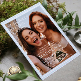 Convites Festa de formatura de Fotografias de Gingham Azul 