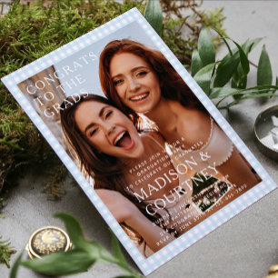 Convites Festa de formatura de Fotografias de Gingham Azul