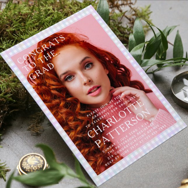 Convites Festa de formatura de Fotografias de Gingham Multi (Criador carregado)