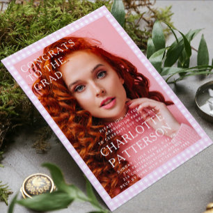 Convites Festa de formatura de Fotografias de Gingham Rosa 