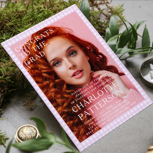 Convites Festa de formatura de Fotografias de Gingham Rosa  (Criador carregado)