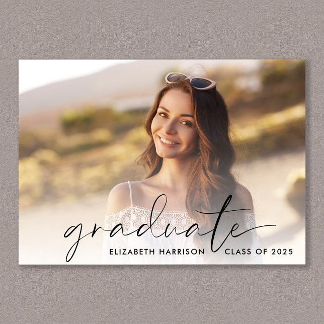 Convites Festa de formatura de Fotografias de Script Elegan (Cherish the milestone: share your graduate's achievement with a custom photo graduation invitation)