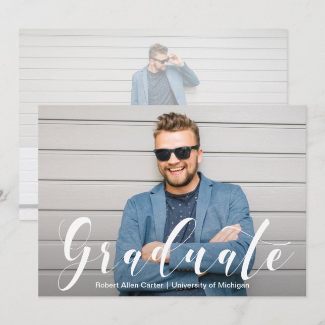 Convites Festa de formatura de Fotografias de Script Modern (Frente/Verso)