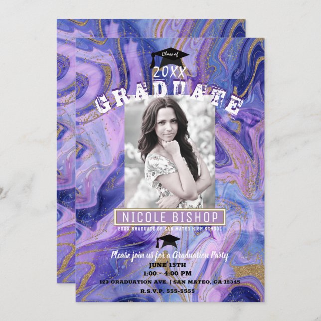 Convites Festa de formatura de Fotografias do Glam Dourado  (Frente/Verso)