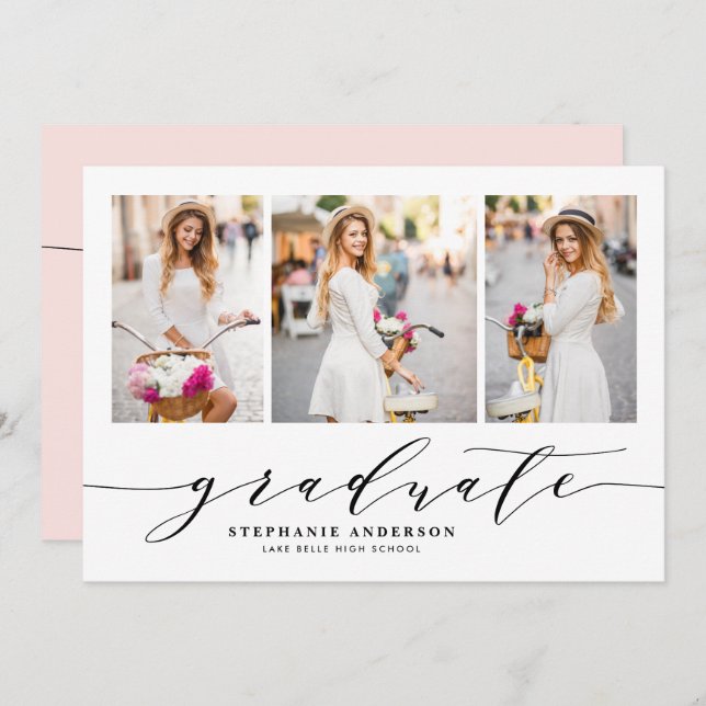 Convites Festa de formatura de Fotografias do Script Blush  (Frente/Verso)