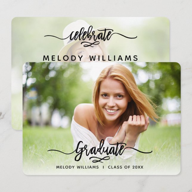 Convites Festa de formatura de Fotografias do Script Modern (Frente/Verso)