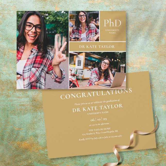 Convites Festa de formatura de Fotografias Dourada PhD Grau (Criador carregado)