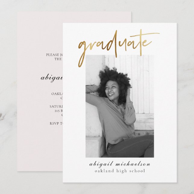 Convites Festa de formatura de Fotografias Douradas e Espel (Frente/Verso)