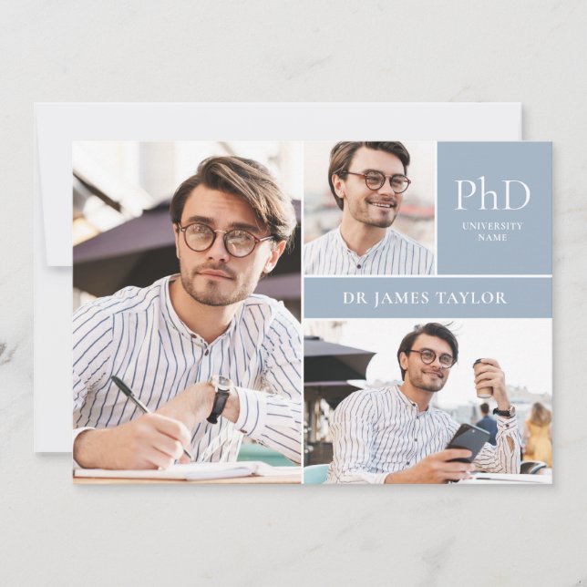 Convites Festa de formatura de Fotografias Dusty Blue PhD G (Frente)