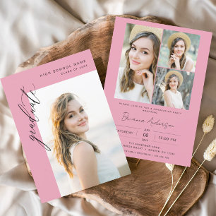 Convites Festa de formatura de Fotografias Moderna Rosa Que