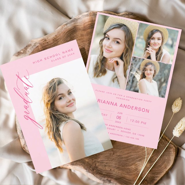 Convites Festa de formatura de Fotografias Moderna Rosa Que (Criador carregado)
