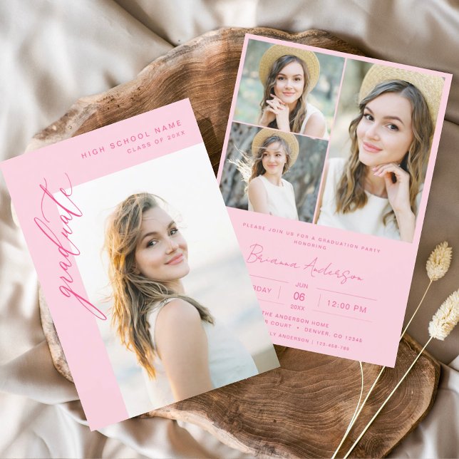 Convites Festa de formatura de Fotografias Moderna Rosa Que (Criador carregado)