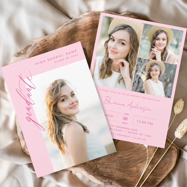 Convites Festa de formatura de Fotografias Moderna Rosa Que (Criador carregado)
