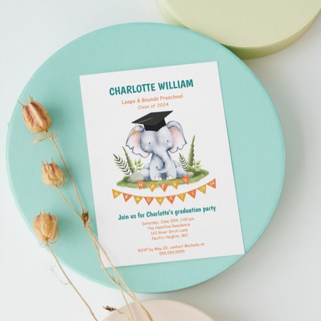 Convites Festa de formatura de Fotografias para Crianças de (Animal Kid Preschool Photo Graduation Party Invitation)