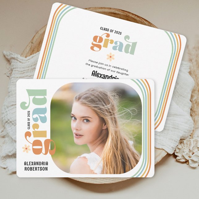 Convites Festa de formatura de Fotografias Retro Boho (Criador carregado)