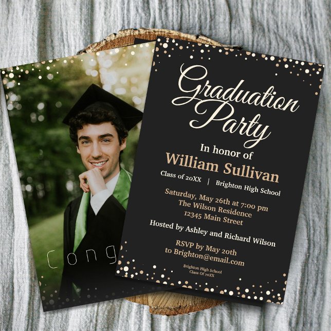 Convites Festa de formatura de Fotografias Simples de Scrip (Celebrate your graduation in style with this Gold Sparkles Graduation Party Invitation. #sparkles)