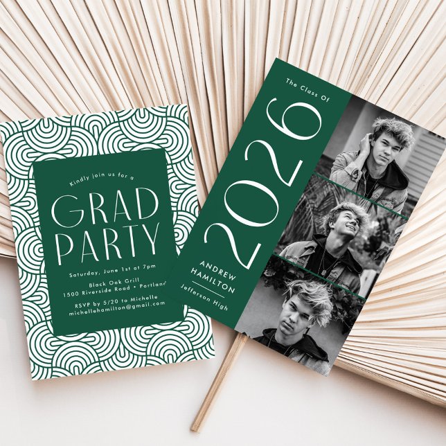 Convites Festa de formatura de Fotografias Verde 3 Moderno  (Criador carregado)