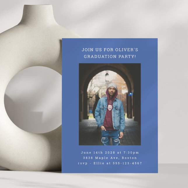 Convites Festa de formatura de Fotos Azul Moderno Simples e (Criador carregado)