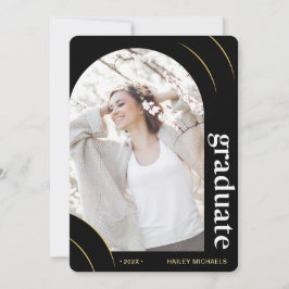 Convites Festa de formatura de fotos em arco preto e Dourad