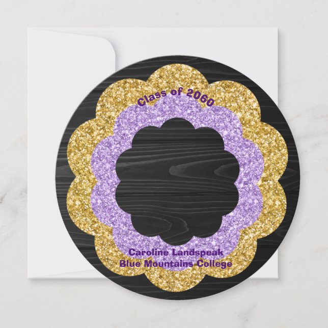 Convites Festa de formatura de Fotos Floral Dourada Chic Pu (Frente)