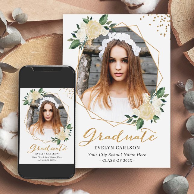 Convites Festa de formatura de Fotos Floral Dourada da Natu (Criador carregado)
