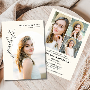 Convites Festa de formatura de fotos minimalista do creme n