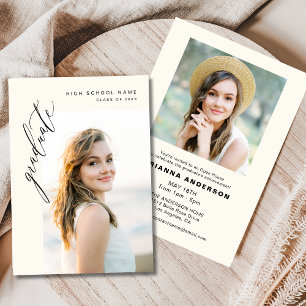 Convites Festa de formatura de fotos minimalista do creme n
