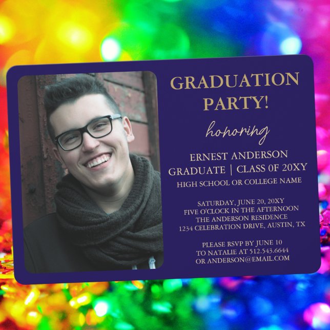 Convites Festa de formatura de Fotos Moderna da Caligrafia  (Criador carregado)