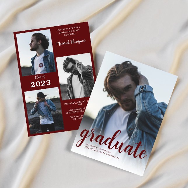 Convites Festa de formatura de Fotos Moderna Maroon Burgund (Criador carregado)
