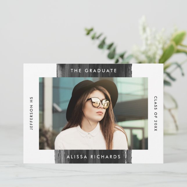 Convites Festa de formatura de Fotos Preta Pintada Moderna (Em pé/Frente)