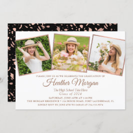 Convites Festa de formatura de fotos preto 3 Rosa Dourado m