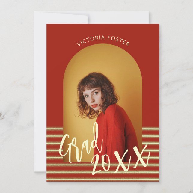 Convites Festa de formatura de Fotos Vermelha e Dourada (Frente)