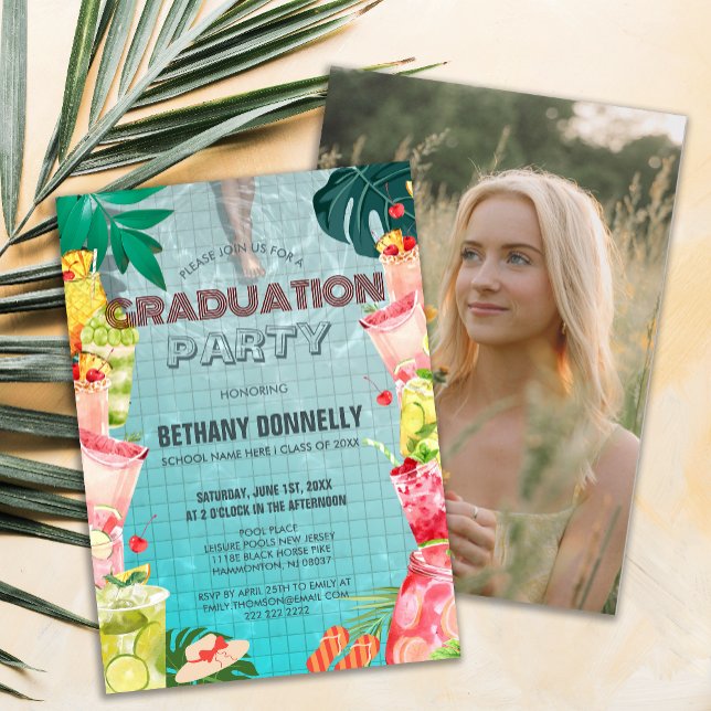 Convites Festa de formatura de Frutas tropicais (Tropical Summer Pool High School Graduation Party Invite )