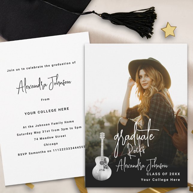 Convites Festa de Formatura de Graduado Moderno Foto Vertic (Modern trendy vertical photo country music Graduation party invitation)