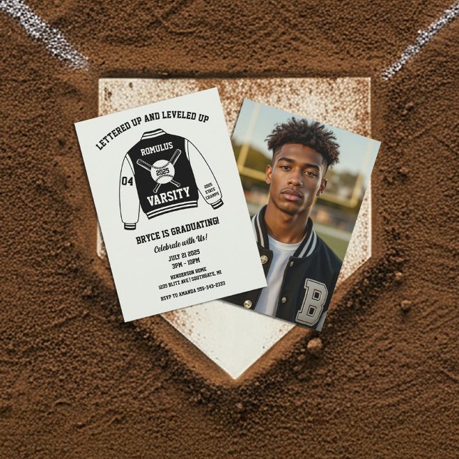 Convites Festa de formatura de Jaqueta Varsity Baseball (Varsity Letterman Jacket Baseball Graduation Invitation)