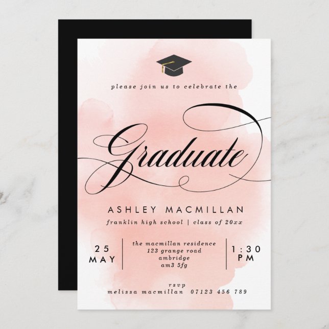 Convites Festa de formatura de Lava-Água Rosa rico (Frente/Verso)