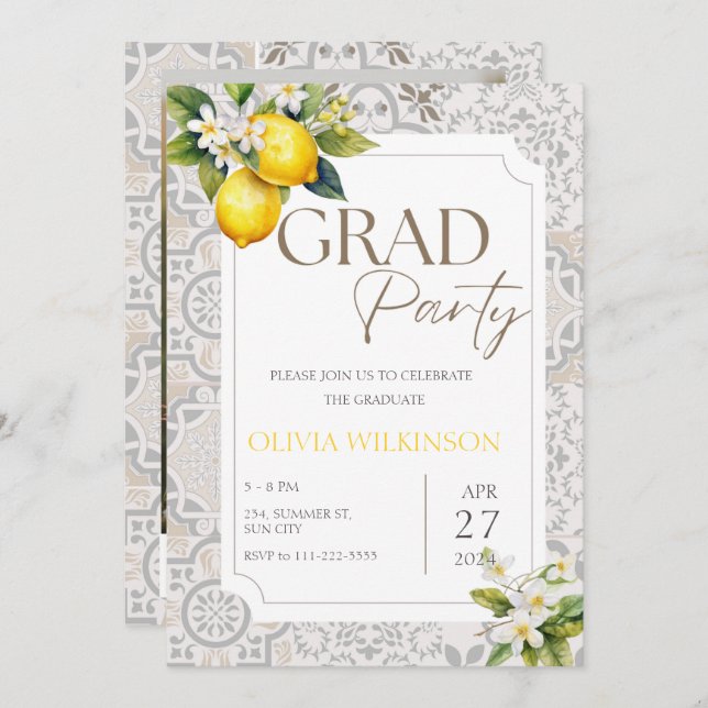 Convites Festa de formatura de limão italiano do Beige Medi (Frente/Verso)