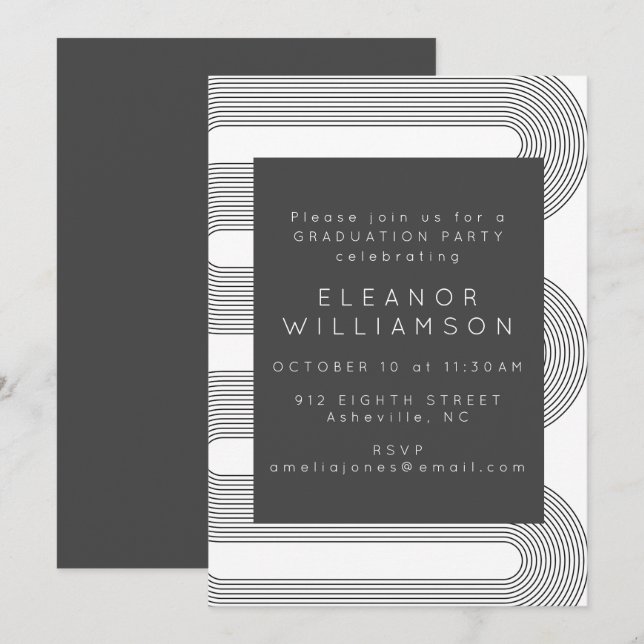 Convites Festa de formatura de linha branca e Abstrato pret (Frente/Verso)