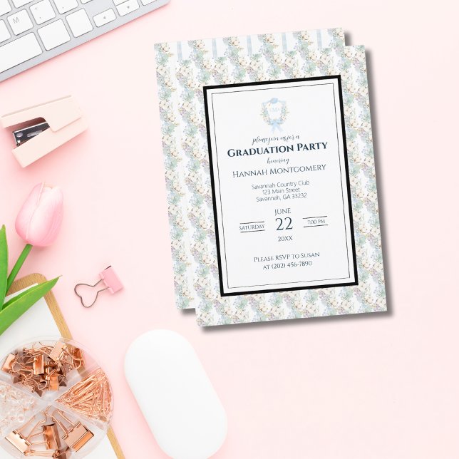 Convites Festa de formatura de Monograma de Gingham Meridio (Criador carregado)