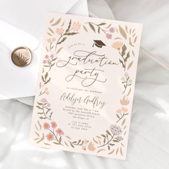 Convites Festa de formatura de Pastel de Flores Selvagens (Criador carregado)
