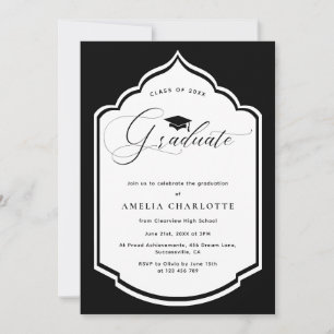 Convites Festa de formatura de Quadro Branco Preto Elegante