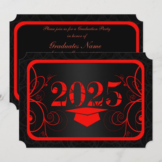 Convites Festa de formatura de quadros vermelho e preto (Frente/Verso)