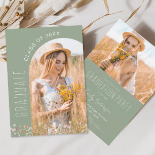 Convites Festa de formatura de Sage Green Wildflower