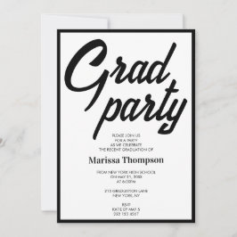 Convites Festa de formatura de Script Branco Preto Moderno