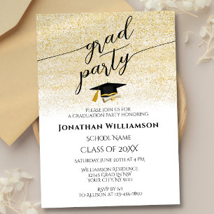 Convites Festa de formatura de Script Dourado Preto Elegant
