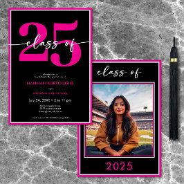 Convites Festa de formatura de Script Mínimo Rosa Moderna